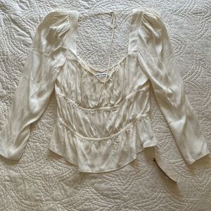 20% OFF 2+ BUNDLES! Reformation Long Sleeve Tie Back Blouse. Ivory. L